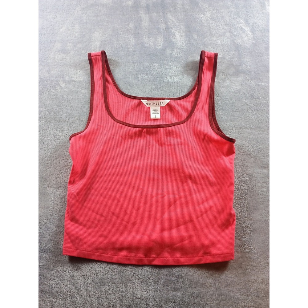 Athleta Womens Ribbed Scoop Neck Tank Coral Small Contrast Trim